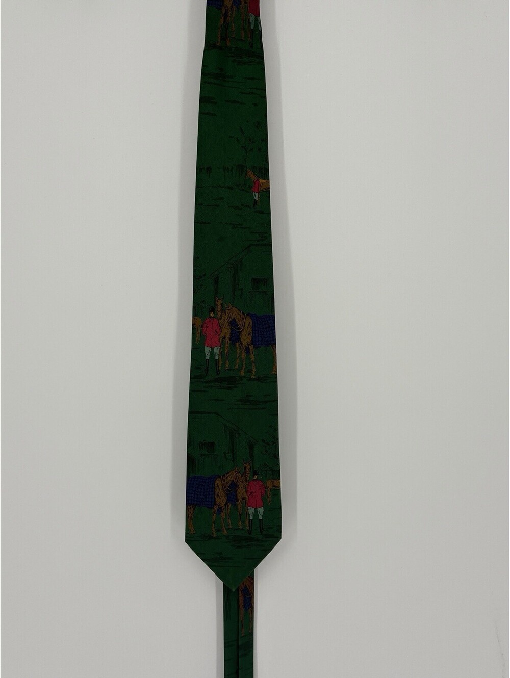 VINTAGE Polo Ralph Lauren Neck Tie Men Green Silk Horse Equestrian English USA - Picture 2 of 5